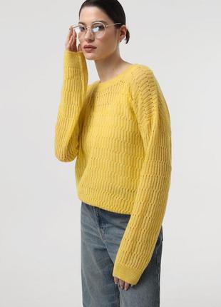 Полупрозрачный вязаный джемпер желтый | 84781