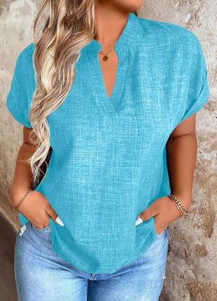 Жіноча стильна базова блуза з льону великі розміри3 фото