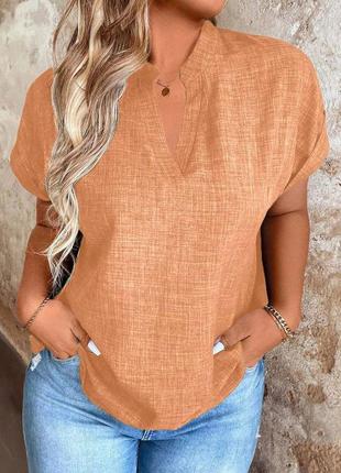 Жіноча стильна базова блуза з льону великі розміри4 фото
