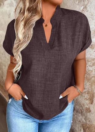 Жіноча стильна базова блуза з льону великі розміри6 фото