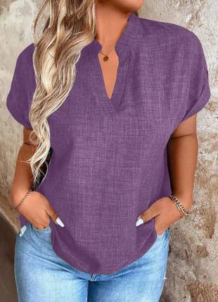 Жіноча стильна базова блуза з льону великі розміри8 фото