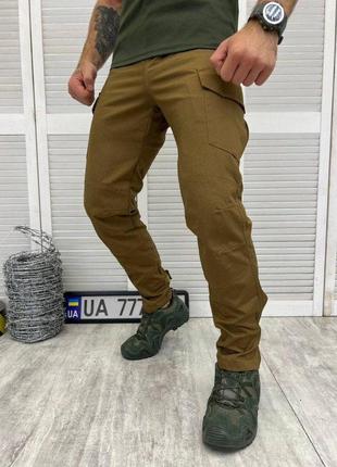 Чоловічі штани гумного крою зручна посадка колір койот темні штани койот рипстоп1 фото
