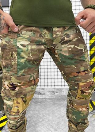Боевые штаны мультикам ripstop с усиленными вставками cordura штаны рип-стоп умягчители на коленях мультикам5 фото