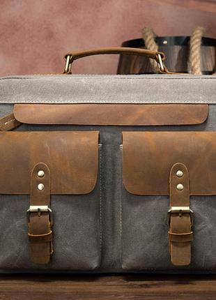 Сумка-портфель мужская текстильная с кожаными вставками vintage 20001 cерая4 фото
