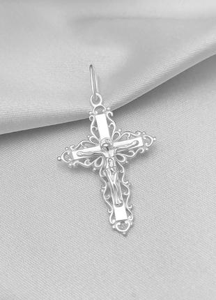 Класичний православний срібний хрест в білому сріблі без чорніння
