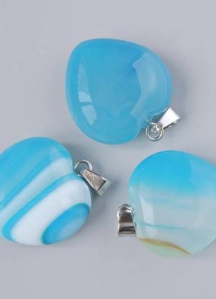 Кулон "сердце" агат голубой натуральный камень d-20х20х9мм+- l-28мм+-