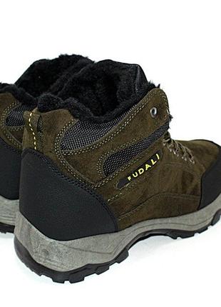 Чоловічі зимові черевики комбіновані із замшею колір хакі хакі8 фото