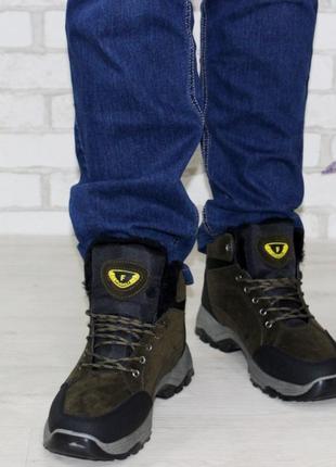 Чоловічі зимові черевики комбіновані із замшею колір хакі хакі3 фото