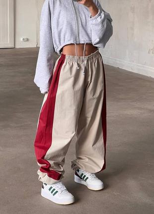 Трендові жіночі легкі широкі комбіновані штани7 фото