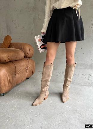 Бежеві замшеві демісезонні демі осінні ковбойські чоботи казакі козаки на середніх...