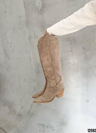 Бежеві замшеві демісезонні демі осінні ковбойські чоботи казакі козаки на середніх...