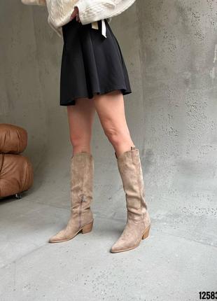 Бежеві замшеві демісезонні демі осінні ковбойські чоботи казакі козаки на середніх...