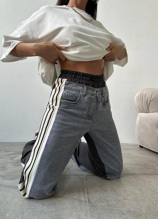 Костюм футболка + джинсы турция оверсайз туника штаны спортивные с лампасами джинсовые спортивный комплект белый фисташка черный серый3 фото