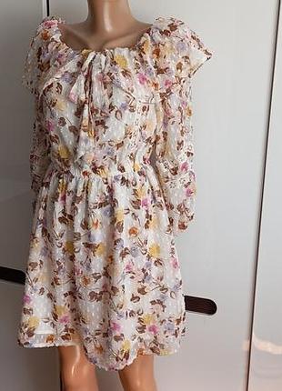Р. 46 river island 12 нежное нарядное шифоновое платье в цветочный принт на подкладке