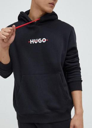 Hugo boss хьюго босс чёрный худи свитшот с капюшоном с надписью и карманом