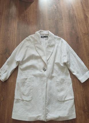 Пиджак zara oversize удлиненный жатка коттон жакет