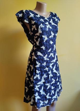 Платье stella темно-синее с бабочками и поясом