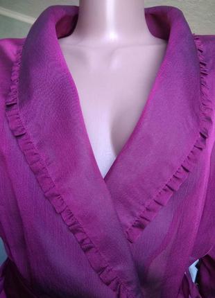 Прозрачный переливающийся женский меди халат с рюшами/халат под пояс цвет марсала