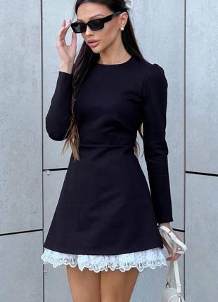 Сукня міні з гіпюром чорна сіра хлопок