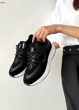 Кроссовки, черные, натуральная кожа/замша