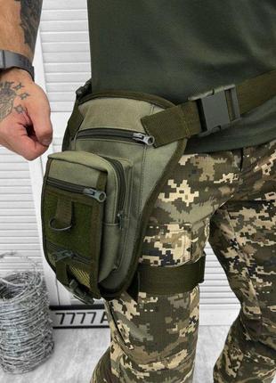 Набедренная сумка со скрытой кобурой олива сумка тактическая с кобурой на ногу милитари военная сумка хаки2 фото
