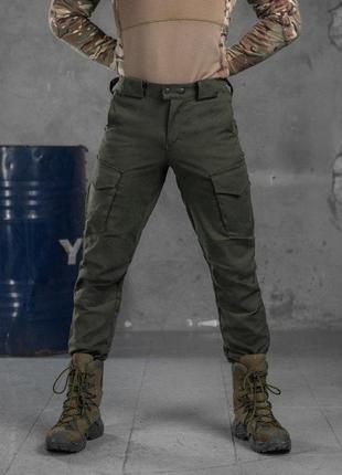 Штани оливкові штани колір хакі матеріал рипстоп чоловічі штани з еластичними вставками хлястики хакі2 фото