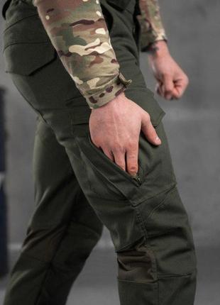 Штани оливкові штани колір хакі матеріал рипстоп чоловічі штани з еластичними вставками хлястики хакі6 фото