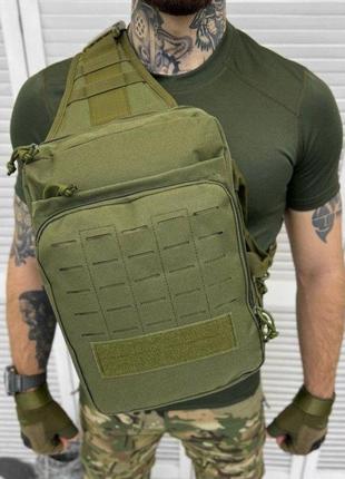 Тактична сумка-слінг однолямкова олива сумка через плече військова 30 літрів рюкзак 30 л