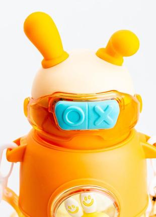 Детская бутылочка для воды 700 мл с трубочкой и ремешком оранжевая