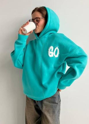 Мега стильний якісний об'ємний худі go 🧢🕶️ з подвійним капюшоном  на флісі, худи, свитшот, толстовка кофта тепла, худі
