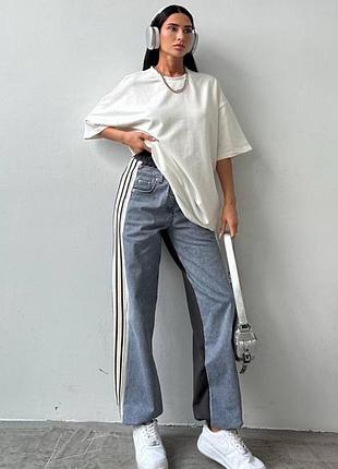 Костюм футболка + джинсы турция оверсайз туника штаны спортивные с лампасами джинсовые спортивный комплект белый фисташка черный серый