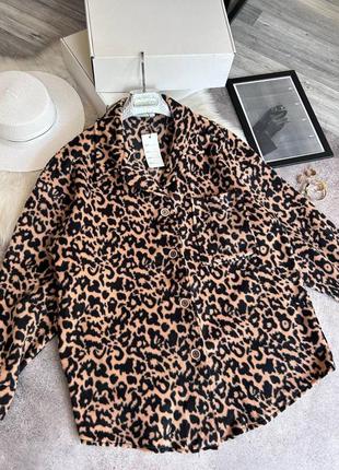 Флісова оверсайз сорочка лео, жіноча подовжена сорочка, флисовая удлиненная рубашка свободного кроя