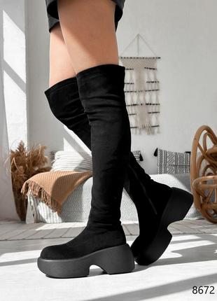 Сапоги женские vilaro черные экозамша зима