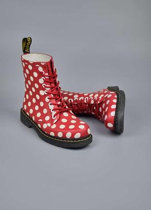 Резиновые сапоги dr. martens drench polka dot красные мартинсы высокие 391 фото