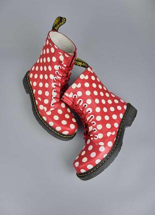 Резиновые сапоги dr. martens drench polka dot красные мартинсы высокие 394 фото