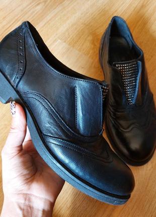 Монки оксфорди лофери жіночі італійські шкіряні чорні