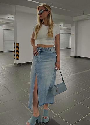 Популярная юбка-миди zara с разрезом джинсовая