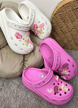Дитячі крокси сабо crocs classic cutie clog taffy pink рожеві на платформі для дівчаток2 фото