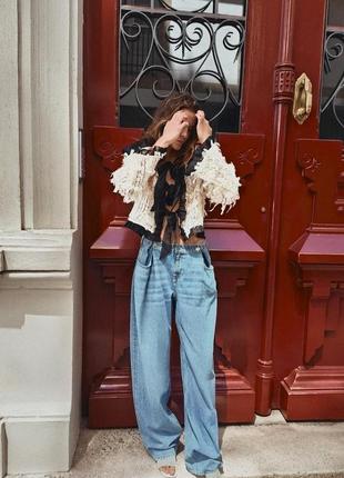 Куртка бежевая с бахромой zara new