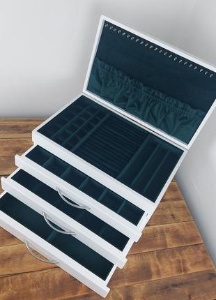 Комод для украшений 4 яруса | " white&dark green velvet " | tm wooden organizer