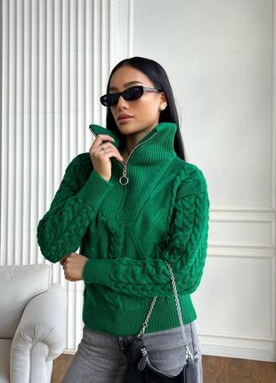 Арановый свитер с v-образным воротником и молнией