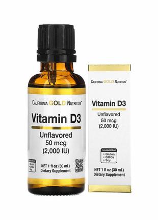 California gold nutrition вітамін d3 без добавок 2000 мо 30 мл 1 рідк. унція д3 для кісток cgn-02115