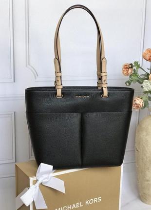 Сумка жіноча шопер michael kors оригінал bedford medium pebbled leather tote чорна1 фото