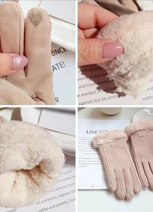 Замшевые женские перчатки зимние, сенсорные перчатки с мехом для девушек, теплые...