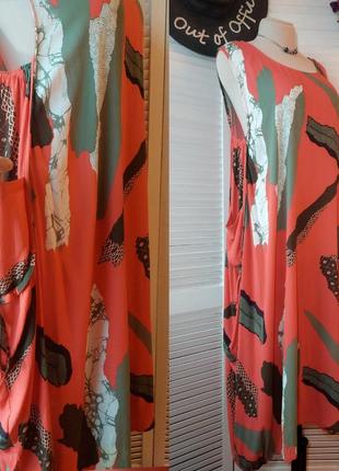Платье оверсайз сарафан миди длинный 
коралловый цвет в принт абстракция от klass5 фото