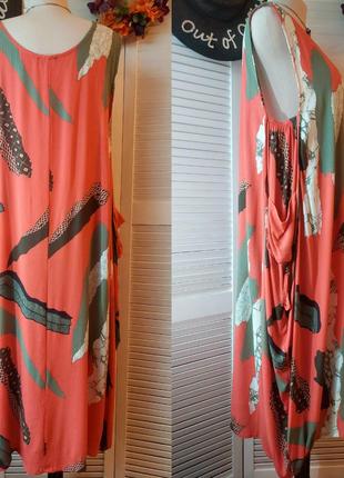 Платье оверсайз сарафан миди длинный 
коралловый цвет в принт абстракция от klass7 фото