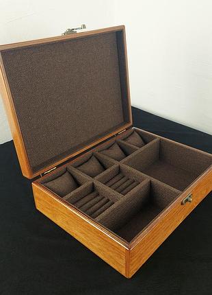Шкатулочка для 4 часов, запонок, колец обшитая коричневой рогожкой
