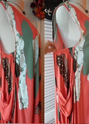 Платье оверсайз сарафан миди длинный 
коралловый цвет в принт абстракция от klass6 фото