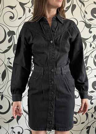 Reserved xs 34 платье джинсовое темное карманы приталенное