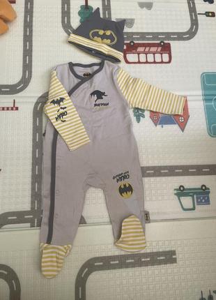 Набір batman від primark 3-6 міс. 68 см чоловічок і шапочка